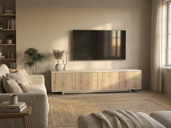 TV-Board ZEFYNA Beige - Braun - Holz teilmassiv - 180 x 46 x 40 cm