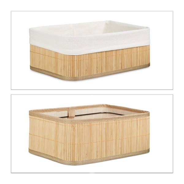 6 x Regalkorb Bambus rechteckig Braun - Weiß - Polyester - 32 x 13 x 22 cm