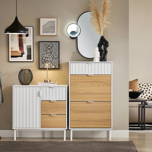 Schoenenkast FSR174-WN bruin - wit - plaatmateriaal op houtbasis - metaal - 60 x 110 x 35 cm