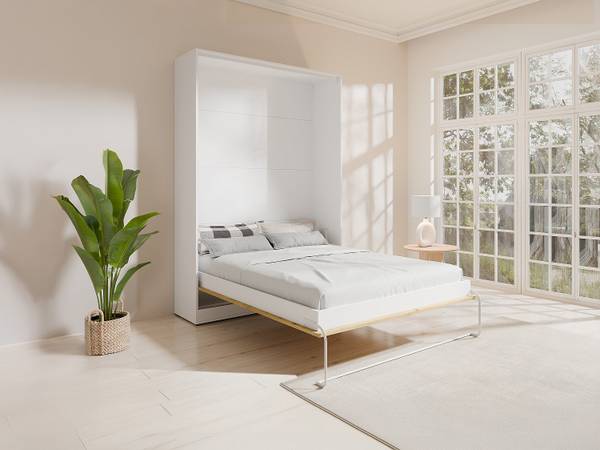 Lit escamotable BEGANIO Beige - En partie en bois massif - 239 x 225 x 159 cm