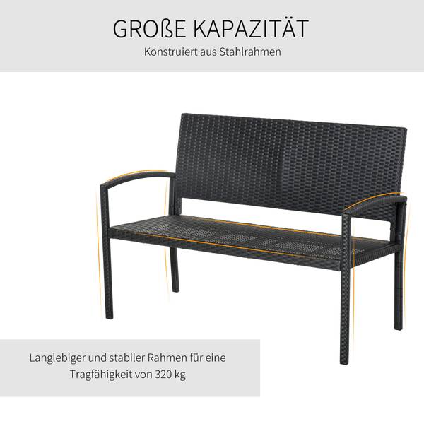 Gartenbank 867-022 Schwarz - Polyrattan - 60 x 85 x 122 cm