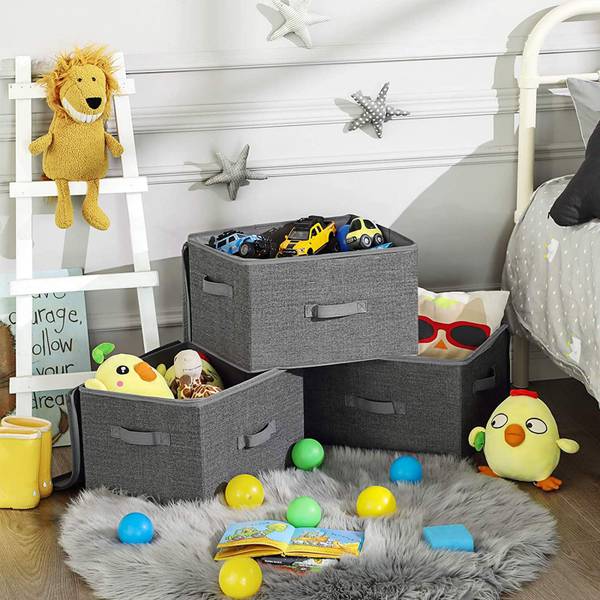 Lot de 3 boîtes de rangement pliables Gris - Textile - 30 x 25 x 40 cm