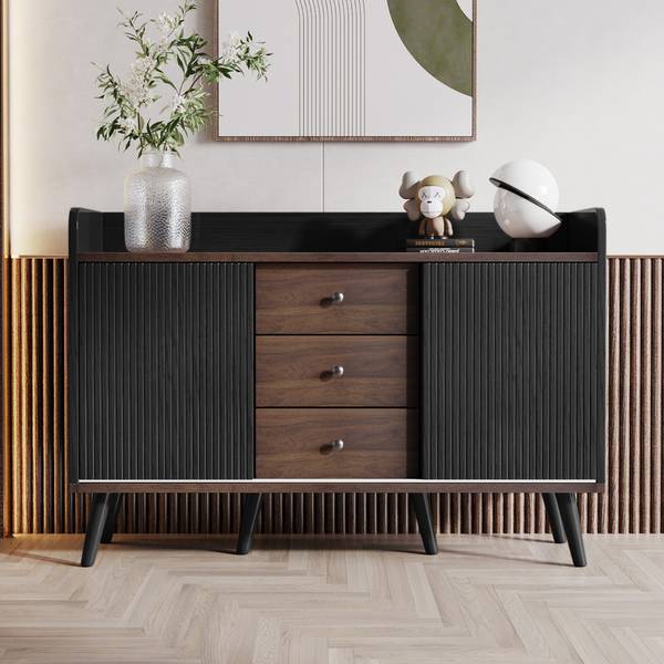 Sideboard Vekaid BK Schwarz - Holzwerkstoff - Metall - 40 x 80 x 118 cm