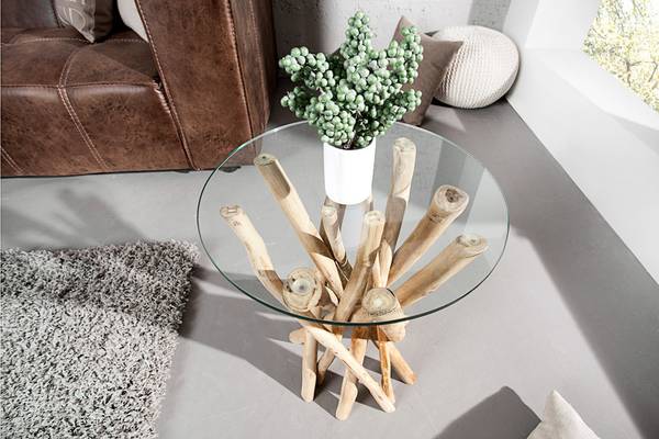 Beistelltisch DRIFTWOOD Braun - Teakholz - Sicherheitsglas - 40 x 50 x 40 cm