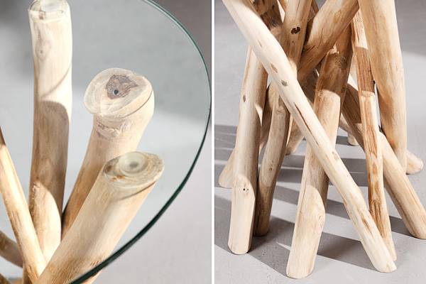 Beistelltisch DRIFTWOOD Braun - Teakholz - Sicherheitsglas - 40 x 50 x 40 cm