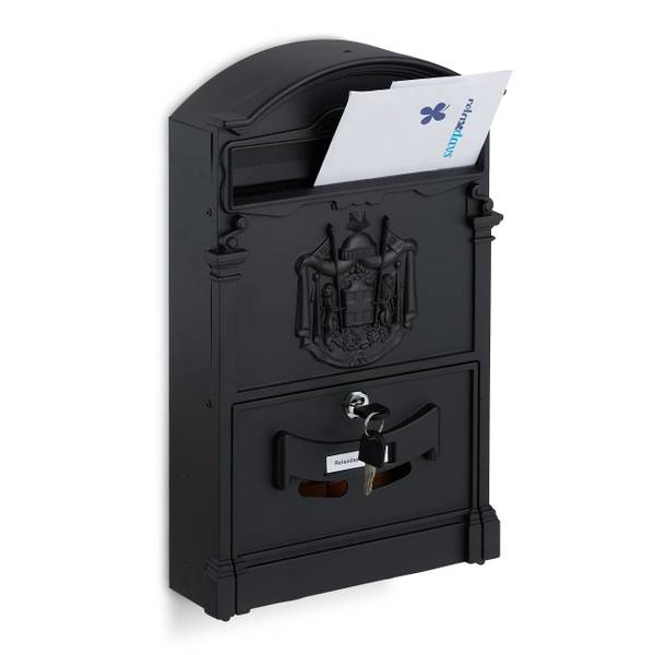 Antiker Briefkasten Schwarz - Aluminium - Stahl - 26 x 41 x 9 cm