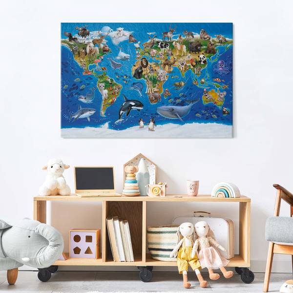 Akustikbild Weltkarte mit Tieren 70 x 50 cm
