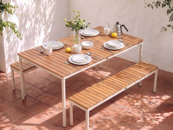 Gartenset CORRICELLA 2-tlg Braun - Weiß - Massivholz - 163 x 45 x 32 cm