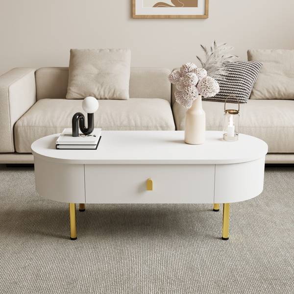 Table Basse Eos Ⅲ Blanc - Bois manufacturé - Métal - 50 x 40 x 108 cm