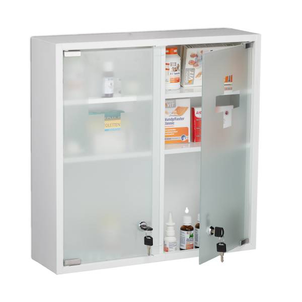 Medicijnkastje met dubbele glazen deur zilver - wit - staal - 53 x 53 x 16 cm