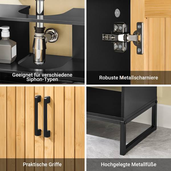 Badkameronderkast BZR202-SCH zwart - bruin - plaatmateriaal op houtbasis - 30 x 70 x 60 cm