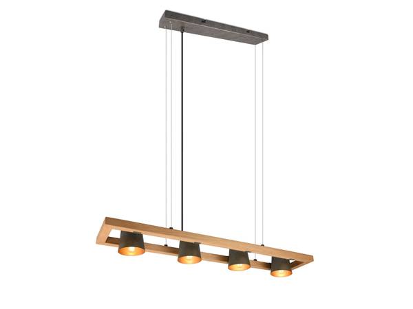 Balken Pendelleuchte Holz, 4-flammig Braun - Gold - Grau - Eisen - 100 x 150 x 21 cm