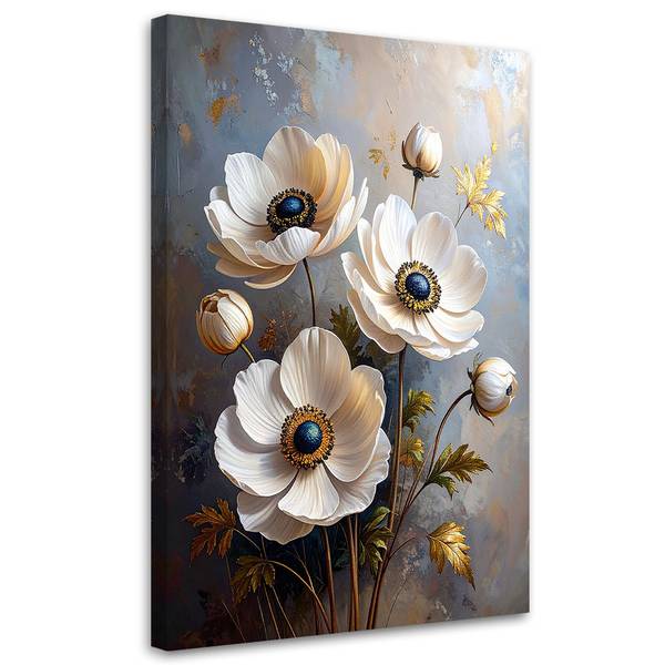 Wandbild Blumen Weiß - Polyester - 60 x 90 x 3 cm