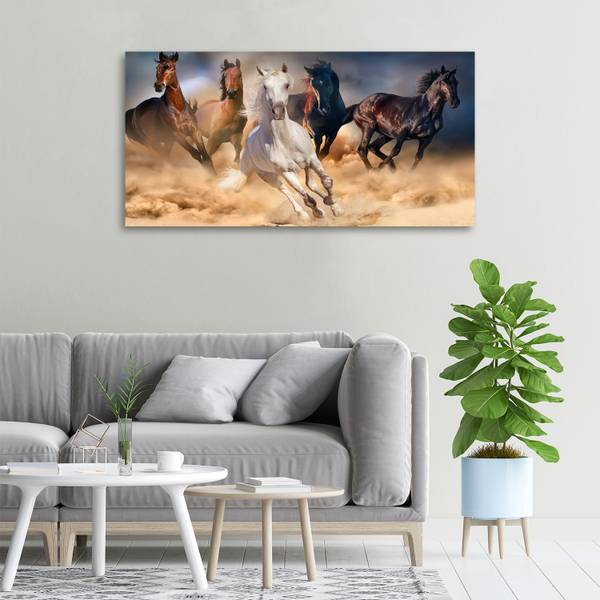 Wandbild Pferde im Galopp Braun - Mischgewebe - 100 x 50 x 4 cm