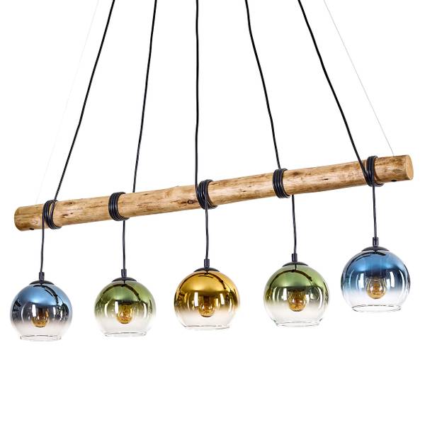Pendelleuchte Cesaro Blau - Gold - Grün - Holzwerkstoff - Metall - 34 x 29 x 123 cm