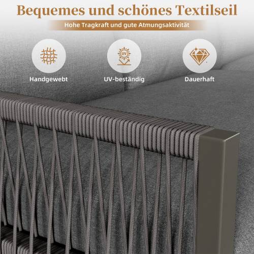 Gartenmöbel-Set MetaRopeNatur 5-teilig Grau - Holzwerkstoff - Glas - Metall - Kunststoff - Textil - 233 x 86 x 178 cm