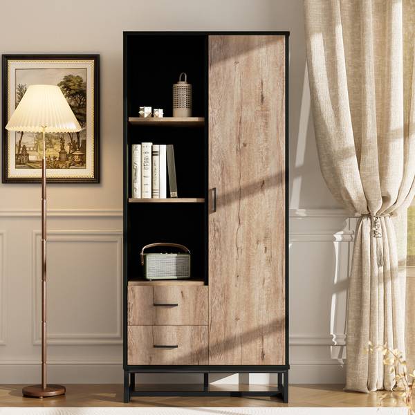 Hochschrank mit 2 Schubladen Coeus Ⅱ Schwarz - Braun - Eisen - 80 x 180 x 40 cm