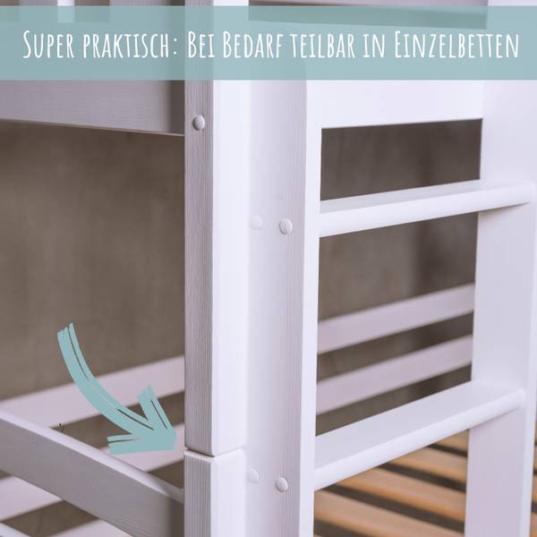 Hochbett Joel Weiß - Holzwerkstoff - Massivholz - 90 x 160 x 200 cm