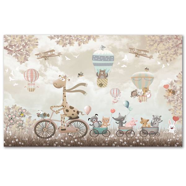 Tableau enfant girafe à velo - 80x50 cm Beige - Fibres naturelles - 80 x 50 x 2 cm
