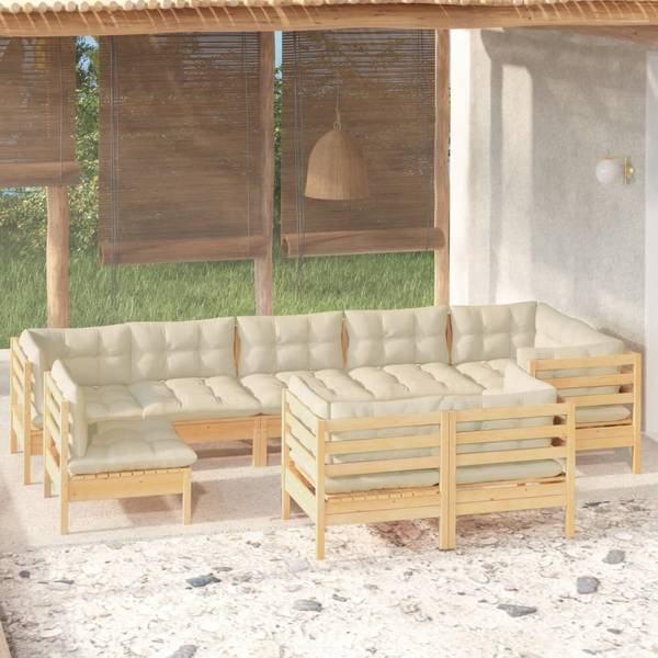 Garten-Lounge-Set 3012465 (9-teilig) Braun - Weiß - Polyester - Kiefer - 64 x 63 x 64 cm