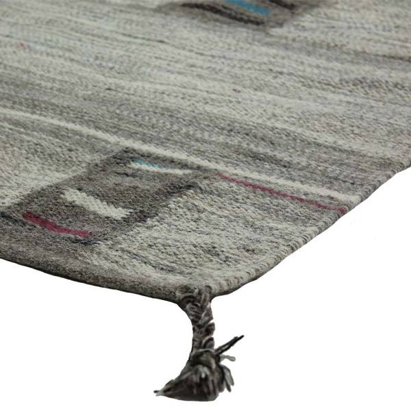 <p>Tapis en laine à tresses pompons espr Gris - Fibres naturelles - 160 x 1 x 230 cm