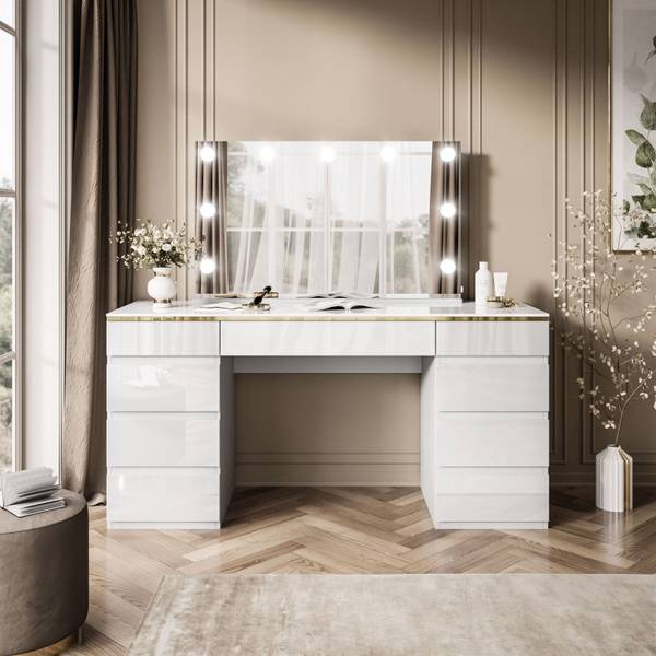Schminktisch AURORA DOUBLE Gold - Weiß - Holzwerkstoff - 110 x 79 x 55 cm