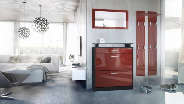 Garderobenset Loret mini Schwarz - Hochglanz Bordeaux