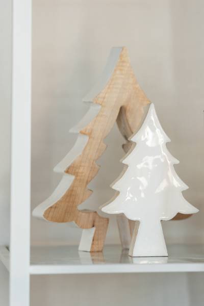 Dekoration Weihnachtsbaum Puzzle Weiß - Massivholz - 26 x 4 x 30 cm