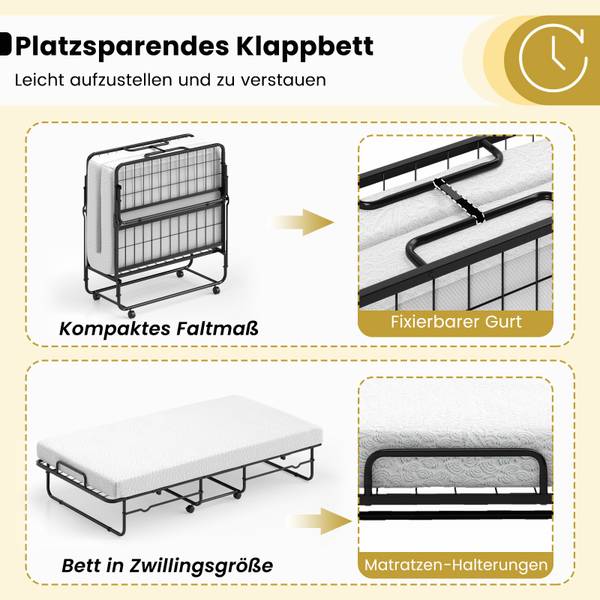 Gästebett TG32193DE Schwarz - Metall - 91 x 30 x 193 cm