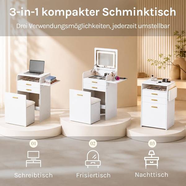 Schminktisch MB6143WS mit Beleuchtung Weiß - Holzwerkstoff - 50 x 87 x 40 cm