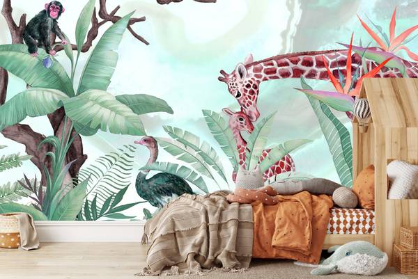 Papier Peint Animaux Sauvages Plantes 90 x 60 x 60 cm