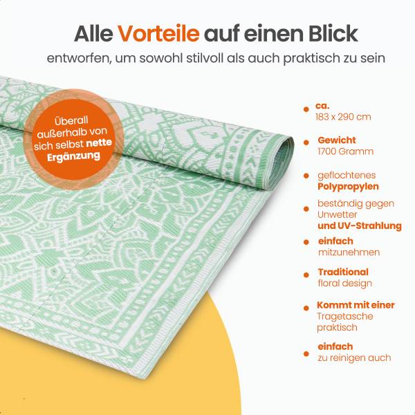 Outdoorteppich Summer Flora Hellgrün - Weiß