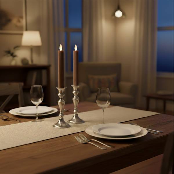 LED Stabkerzen 6er Set Braun