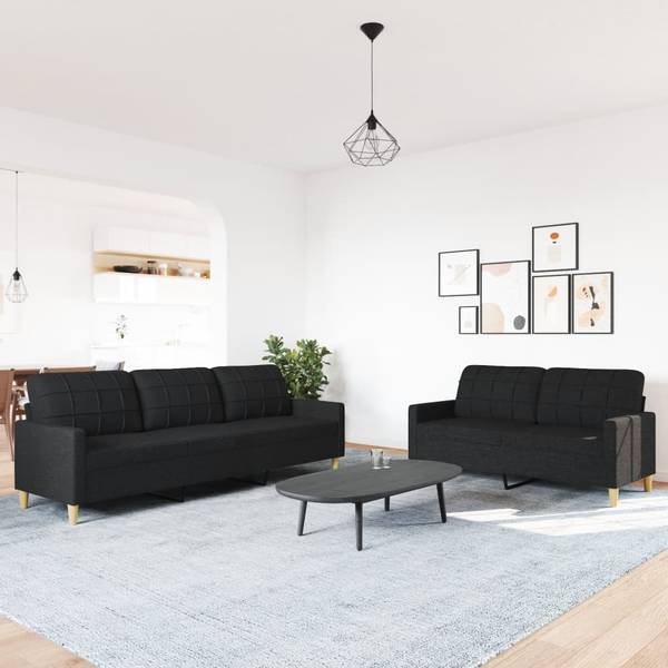 Sofagarnitur 3037818 2er Set Schwarz - Textil - 226 x 80 x 77 cm