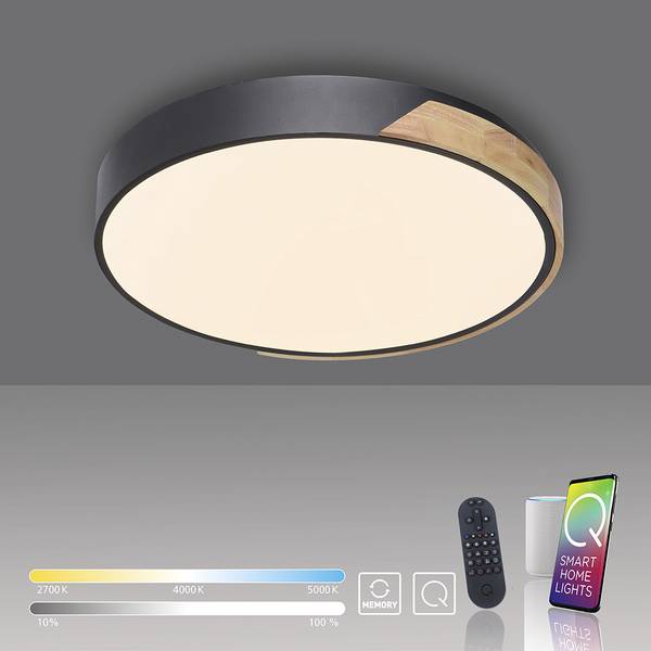 LED Deckenleuchte Q BILA Smart Home Schwarz - Metall - 51 x 8 x 51 cm