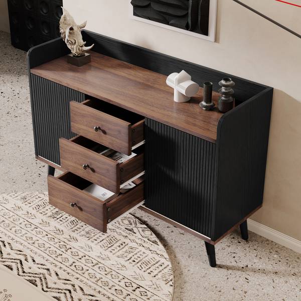 Sideboard Vekaid BK Schwarz - Holzwerkstoff - Metall - 40 x 80 x 118 cm