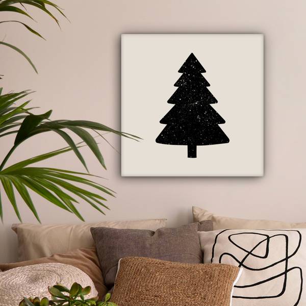 TABLEAU SUR TOILE Sapin de Noël Noir - Coton - 50 x 50 x 2 cm