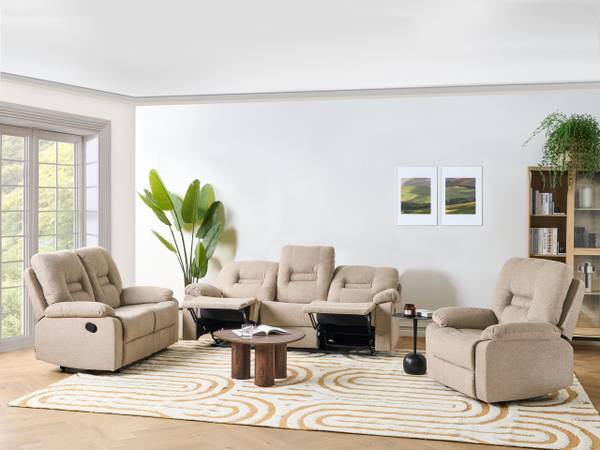 Zitgroep BERGEN 3-delig beige - zwart - bamboe - 73 x 101 x 73 cm