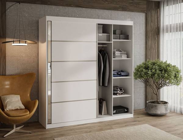 Kledingkast BASTER II PLUS wit - plaatmateriaal op houtbasis - 200 x 215 x 58 cm