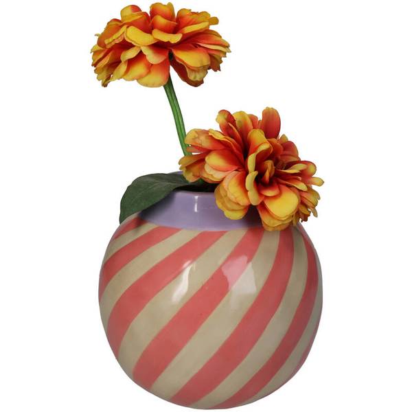 Vase Stripes Pink - Keramik - 16 x 16 x 16 cm