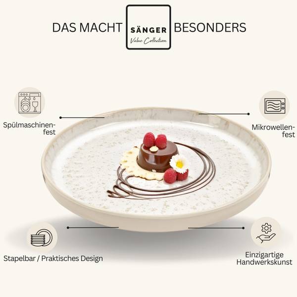 Dessertteller Set Key West - 6 teilig Beige - Stein - 21 x 1 x 21 cm