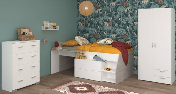 Kinderzimmer Milky12 3-teilig Weiß - Holzwerkstoff - 135 x 185 x 203 cm