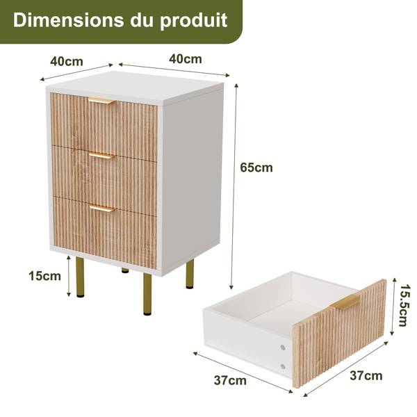 Nachttisch TLP02 Braun - Metall - Massivholz - 40 x 62 x 40 cm