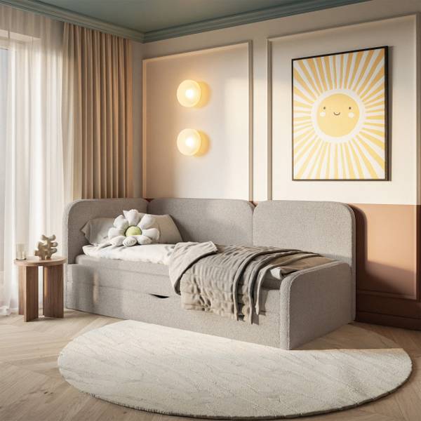 Gestoffeerd bed Cuddy beige - polyamide - 103 x 86 x 212 cm