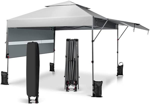 3x3m Pop Up Pavillon mit Zwei Markisen Weiß