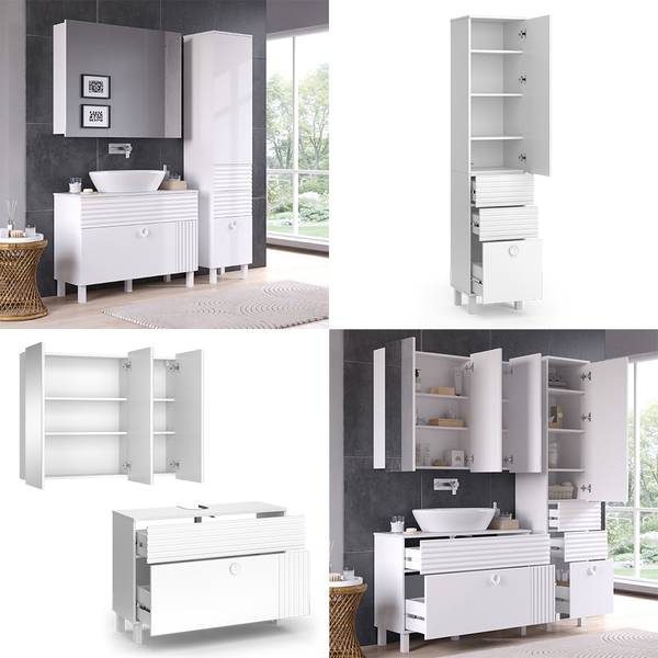 Badmöbel-Set Sola 40871 3er Set Weiß - Holzwerkstoff - 100 x 73 x 38 cm