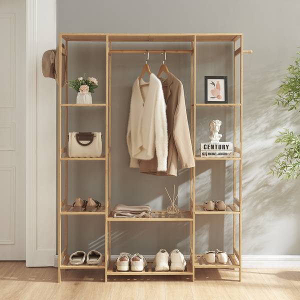 Portant à vêtements Ilomantsi Beige - Bambou - 122 x 165 x 35 cm