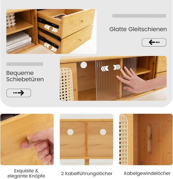 TV Schrank aus Bambus Braun - Bambus - 31 x 46 x 140 cm
