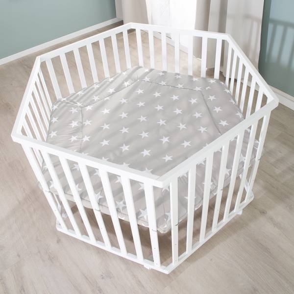 Laufgitter 6-eckig Little Stars Weiß - Holzwerkstoff - 119 x 73 x 104 cm