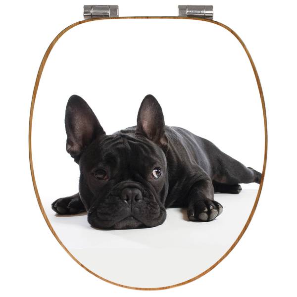 WC-Sitz mit Absenkautomatik Bulldogge Schwarz - Bambus - Holzwerkstoff - 38 x 5 x 49 cm